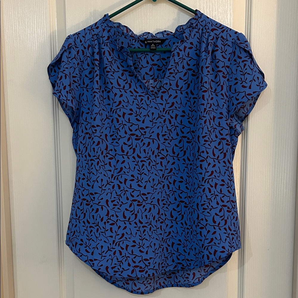 41 Hawthorne Blue and Black Patterned Blouse